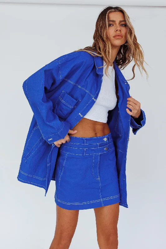 Back Row Oversized Pocket Jacket Blue Front Pockets Side Pockets Patch Pockets