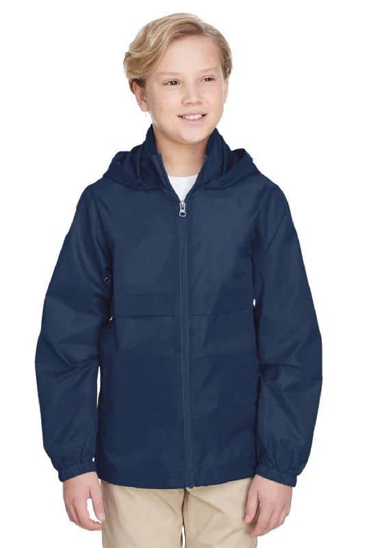 Team 365 Youth Zone Protect Water Resistant Full Zip Hooded Jacket - Dark Navy Blue Denim Fabric Leather Fabric Suede Fabric Team 365 Youth Zone Protect Water Resistant Full Zip Hooded Jacket - Dark Navy Blue Denim Fabric Leather Fabric Suede Fabric