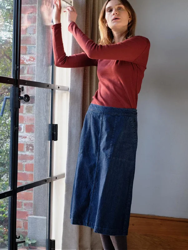 Selma Cotton Midi Skirt | Dark Blue Denim corduroy skirt comfortable
