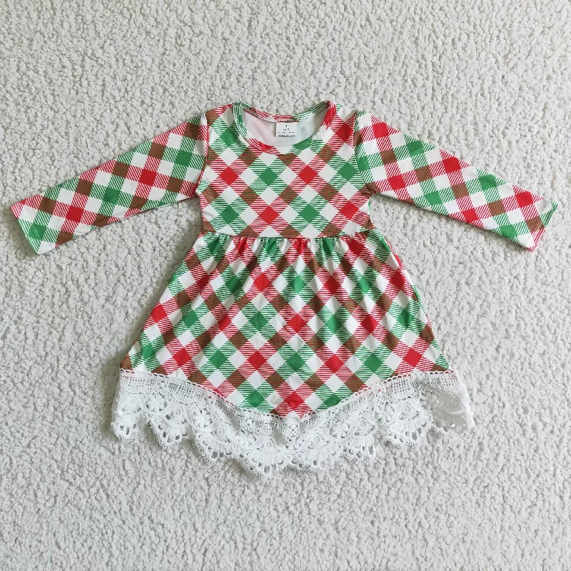 Red and green plaid lace skirt zip skirt side