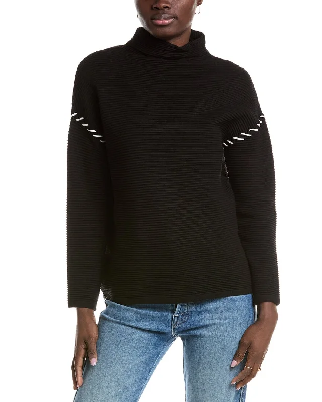 T Tahari Funnel Neck Ottoman Sweater Mesh Sweater Canvas Denim
