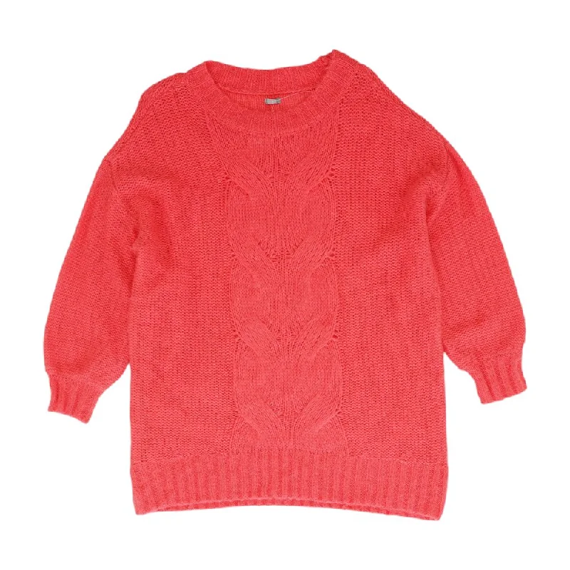 Pink Solid Sweater Boat Neck Shawl Collar Notched Collar
