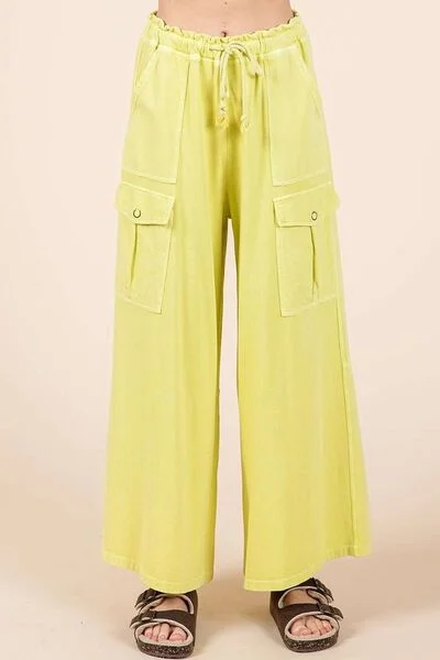 Hazel Blues® |  Mittoshop French Terry Cargo Wide Leg Pants Classic Pleated Pants