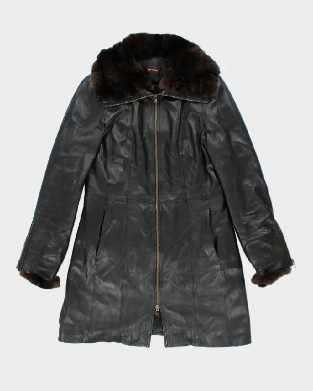 Vintage Danier Leather Long Jacket - M Notch Collar Peter Pan Collar Cowl Neck
