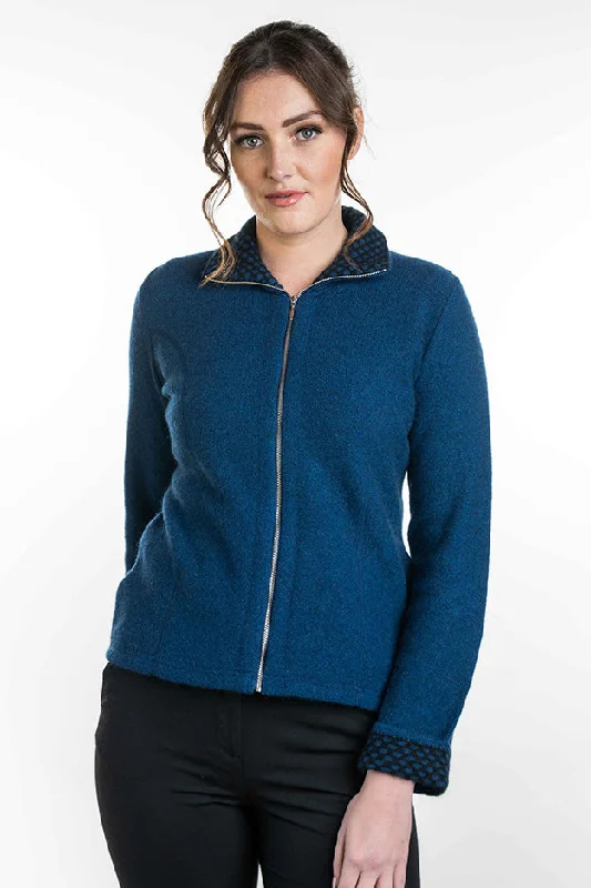Contrast Trim Jacket Stand-Up Collar Roll-Neck Collar Turtle Neck