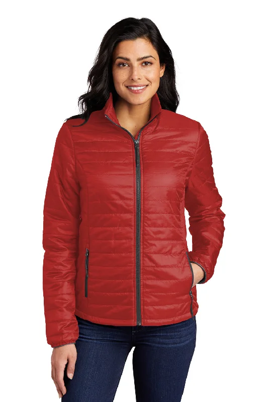 Port Authority Womens Water Resistant Packable Puffy Full Zip Jacket - Fire Red/Graphite Grey Toggled Jacket Drawstring Jacket Belted Jacket Port Authority Womens Water Resistant Packable Puffy Full Zip Jacket - Fire Red/Graphite Grey Toggled Jacket Drawstring Jacket Belted Jacket