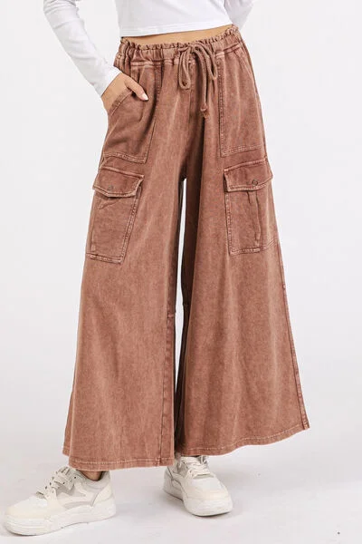 Hazel Blues® |  Mittoshop French Terry Cargo Wide Leg Pants Relaxed Casual Leggings