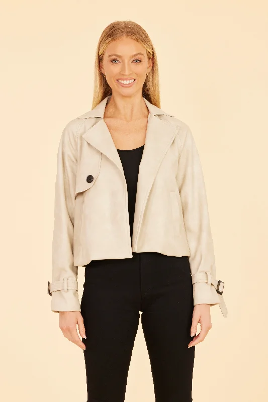 Faux Leather Short Trench Jacket Tailored Jacket Straight Jacket A-Line Jacket