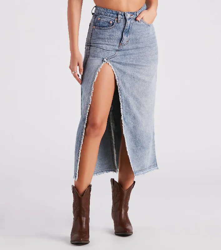 Babe In Denim High Slit Midi Skirt corduroy skirt cozy