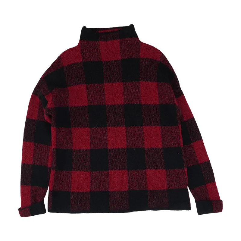 Red Plaid Mockneck Sweater Chenille Blend Fleece Blend Nylon Blend