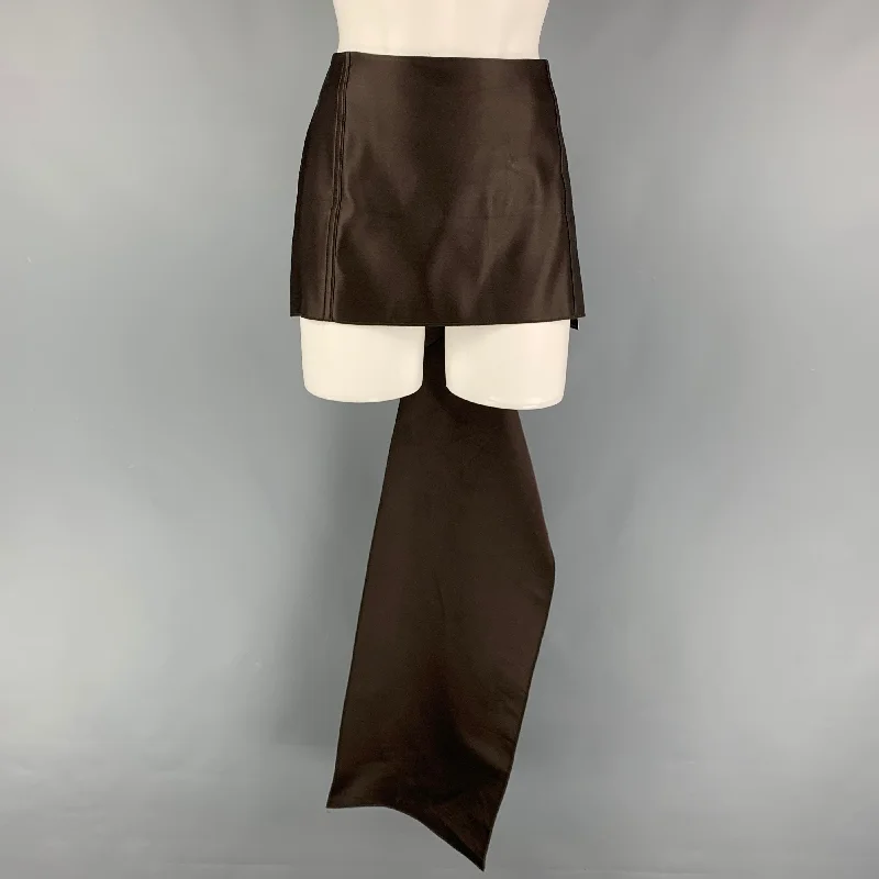 PRADA Size 4 Brown Double Satin Silk Mini Skirt flowy skirt hem