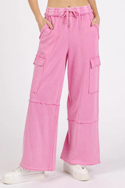 Hazel Blues® | Mittoshop Mineral Wash Elastic Waist Cargo Wide Leg Pants Slim-Fit Leggings Hazel Blues® | Mittoshop Mineral Wash Elastic Waist Cargo Wide Leg Pants Slim-Fit Leggings