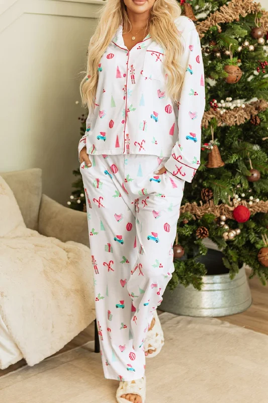 Hazel Blues® | Christmas Printed Collared Neck Top and Pants Lounge Set Relaxed Casual Leggings Hazel Blues® | Christmas Printed Collared Neck Top and Pants Lounge Set Relaxed Casual Leggings