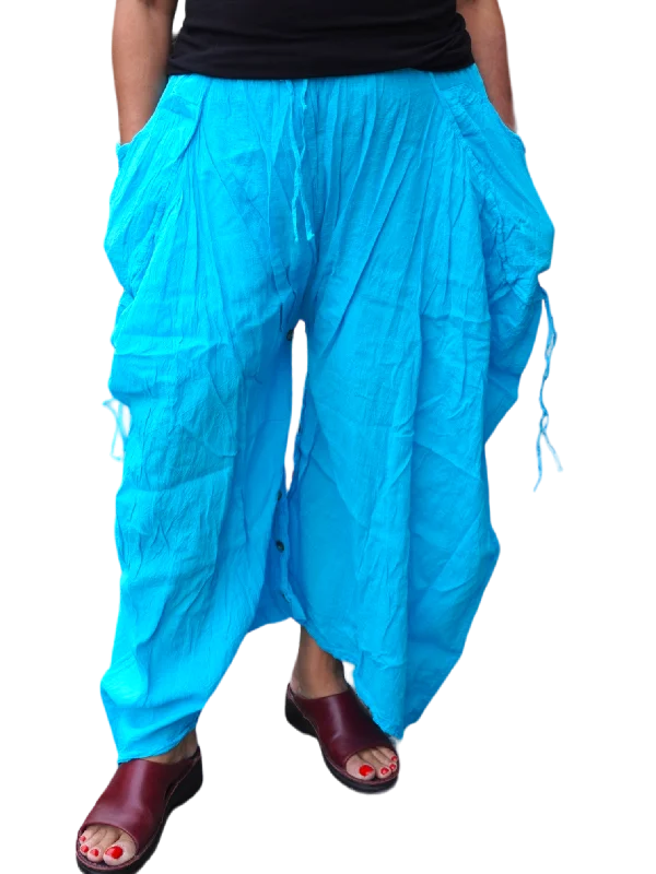 Bright Sky Blue Cotton Voile Tashi Versatile Pants/Skirt Comfy High-Waist Jeans