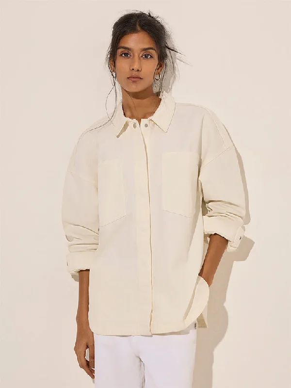 LOV Off-White Solid Cotton Jacket Rayon Jacket Velvet Jacket Corduroy Jacket