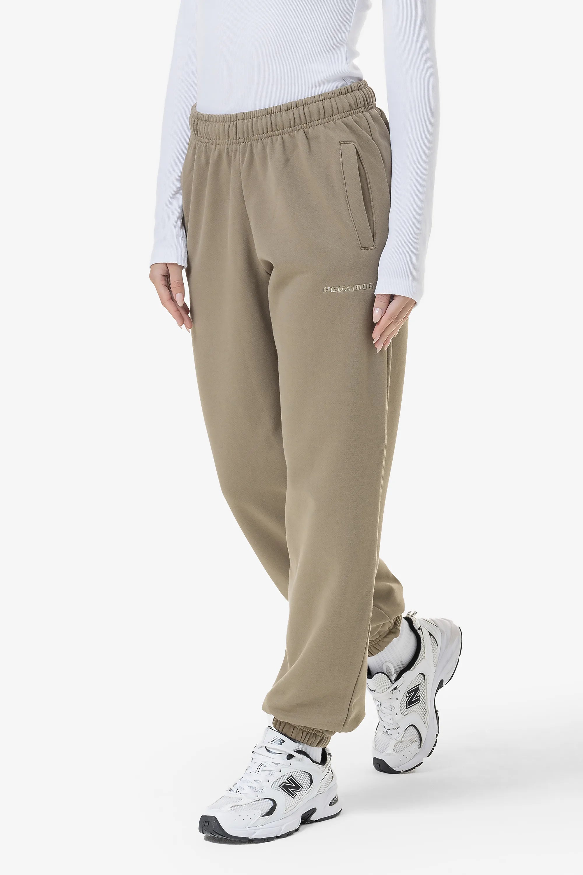 Villa High Waisted Sweat Pants Washed Desert Taupe Gum Comfortable Denim Trousers