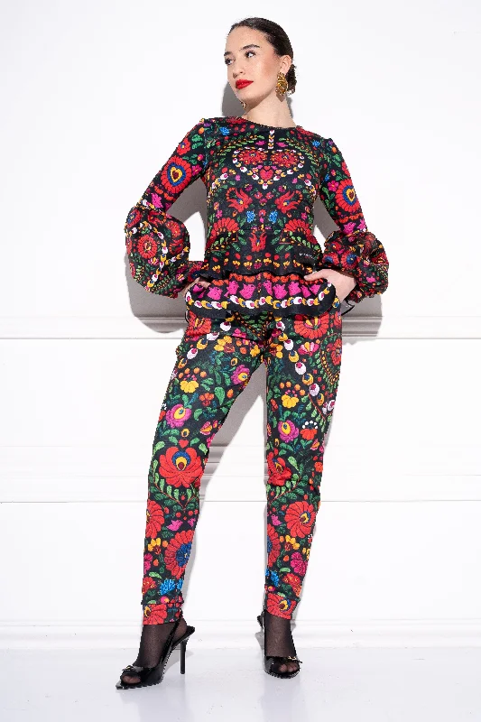 Cromma-Crisa Heritage Matyó Black pants Chic Checkered Pants
