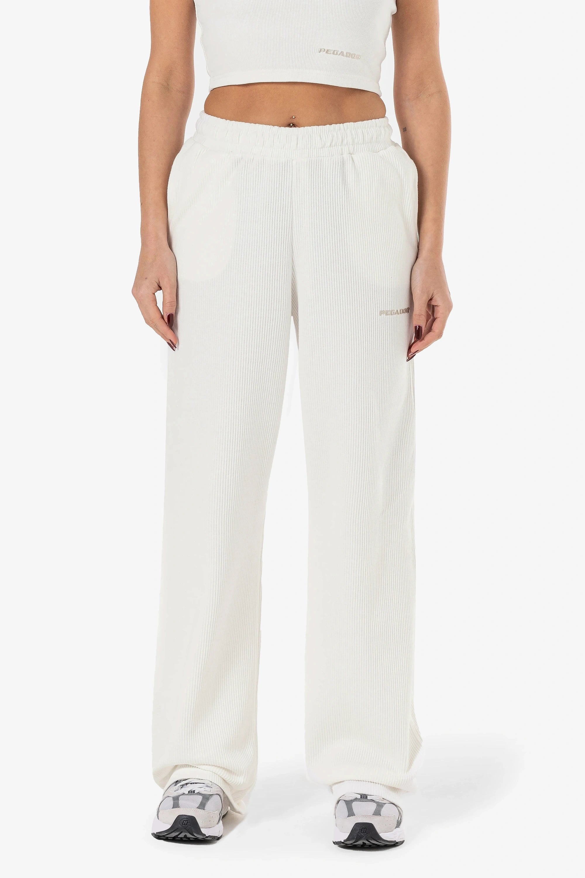 Amanda Rib Pants Washed Warm White Relaxed Lounge Trousers