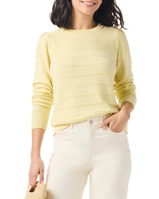 NIC+ZOE Button Shoulder Cashmere-Blend Sweater Mesh Sweater Canvas Denim