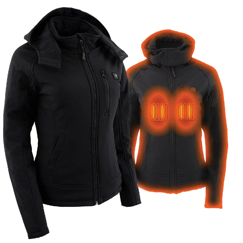 Nexgen Heat NXL2767SET Women's Black Ruffled Heated Soft Shell Jacket with Detachable Hood for Hiking w/ Battery Satin Fabric Silk Fabric Chiffon Fabric Nexgen Heat NXL2767SET Women's Black Ruffled Heated Soft Shell Jacket with Detachable Hood for Hiking w/ Battery Satin Fabric Silk Fabric Chiffon Fabric