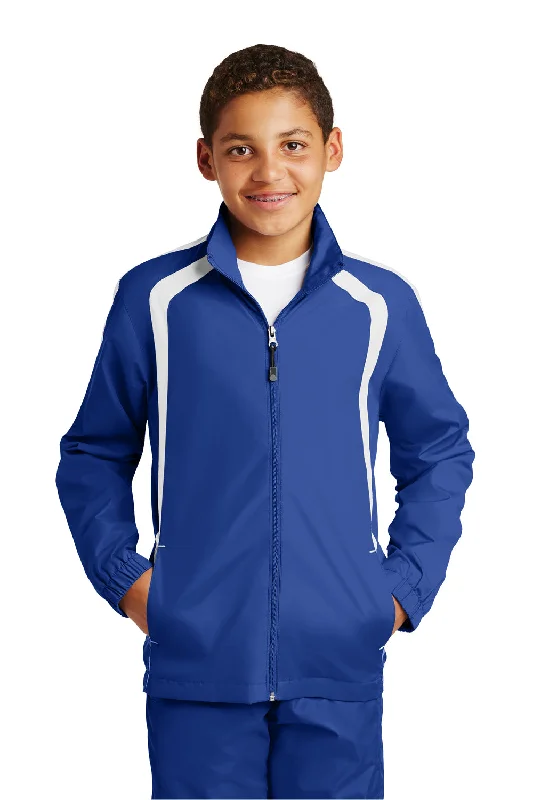 Sport-Tek Youth Water Resistant Full Zip Jacket - True Royal Blue/White Knit Jacket Woven Jacket Fleece Jacket Sport-Tek Youth Water Resistant Full Zip Jacket - True Royal Blue/White Knit Jacket Woven Jacket Fleece Jacket