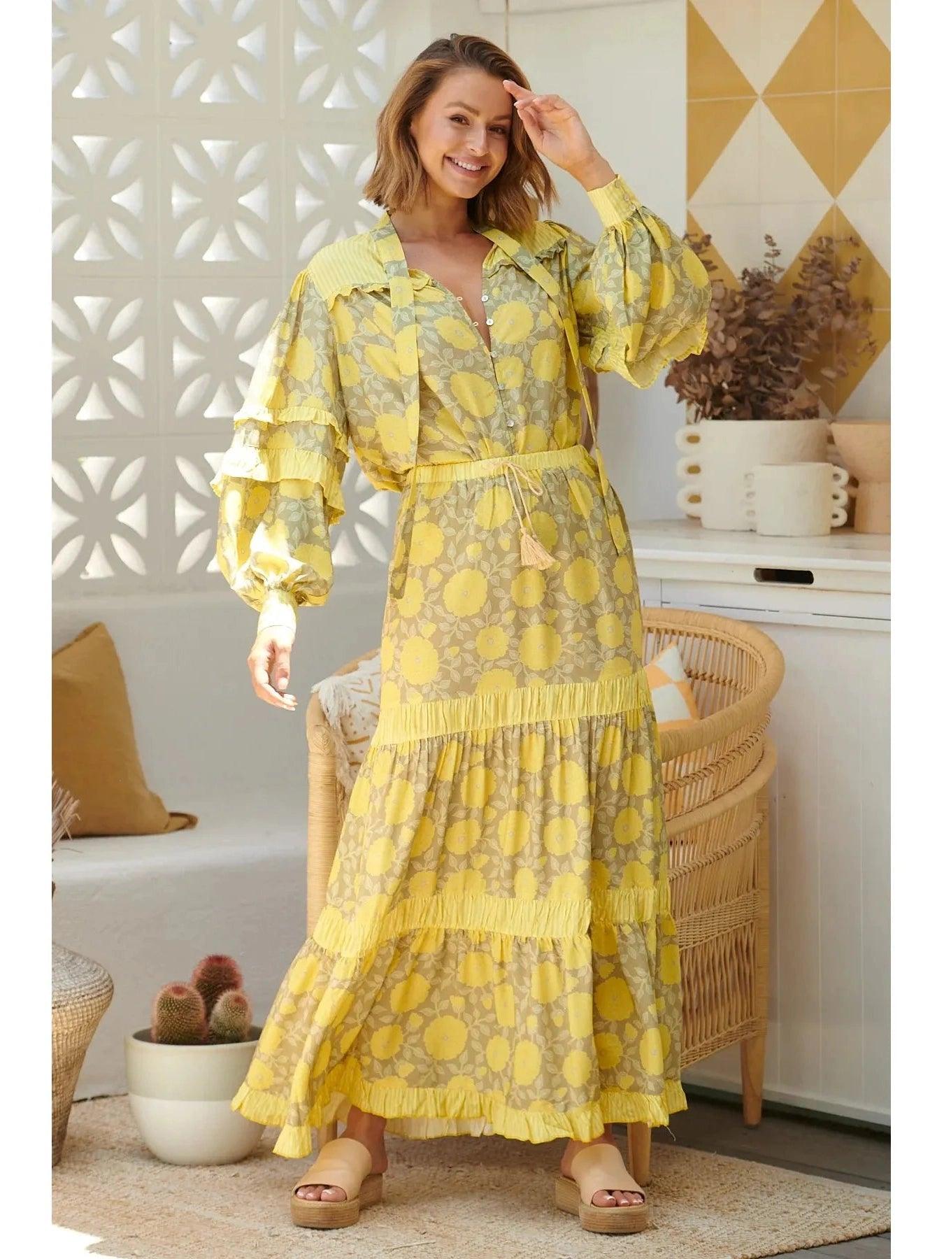 JAASE Brighton Print Cedar Maxi Skirt - Yellow summer skirt style