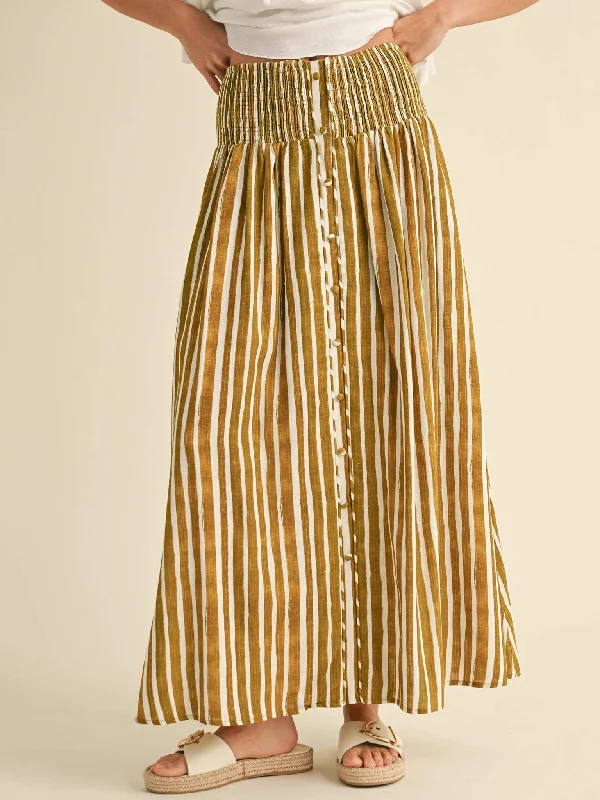 High Waist Striped Midi Skirt ribbed skirt waist