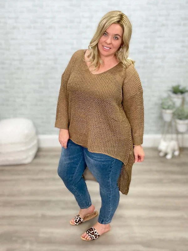 Soft Hi Lo Open Knit Sweater from Blakeley Lace Blend Ribbed Blend Corduroy Blend