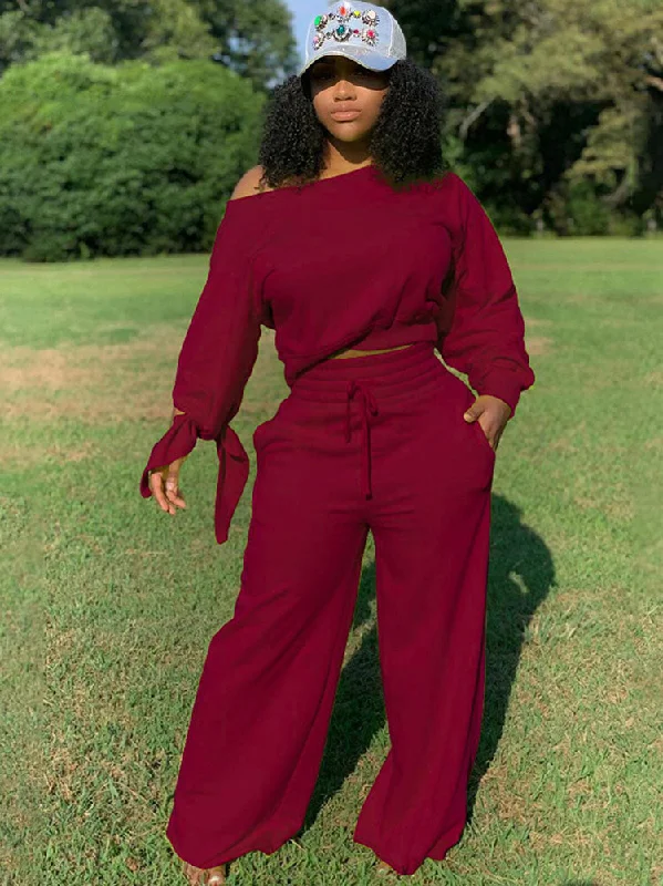 Solid Color Long Sleeve Fleece Pants Two-Piece Set Cozy Jogger Leggings