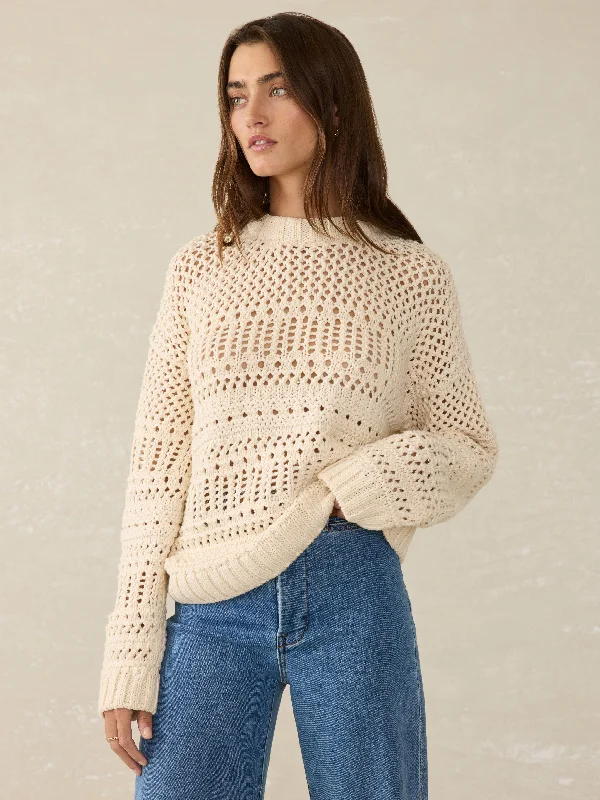 Whitecap Crochet Sweater - Cream Sequined Glittery Shiny