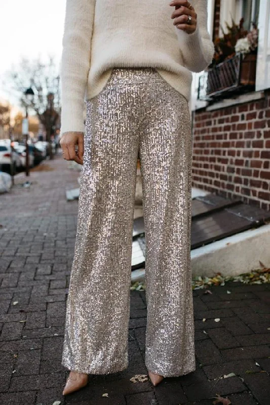 Social Event Sequin Wide Leg Pants Relaxed Lounge Trousers