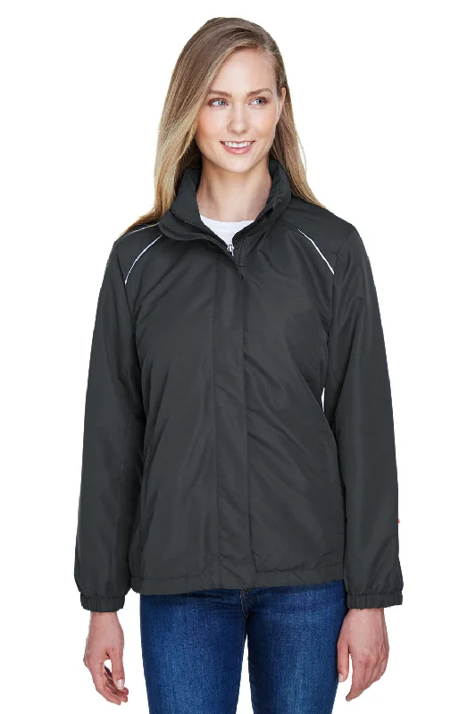 Core 365 Womens Profile Water Resistant Full Zip Hooded Jacket - Carbon Grey Fleece Fabric Down Fabric Feather Fabric Core 365 Womens Profile Water Resistant Full Zip Hooded Jacket - Carbon Grey Fleece Fabric Down Fabric Feather Fabric