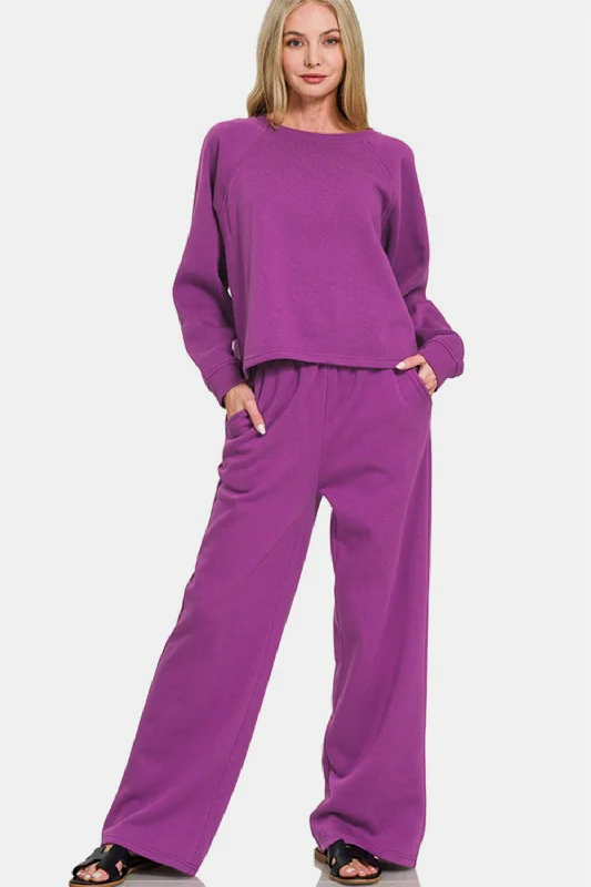 Hazel Blues® | Zenana Round Neck Raglan Sleeve Top and Elastic Waist Pants Set Cozy Lounge Pants Hazel Blues® | Zenana Round Neck Raglan Sleeve Top and Elastic Waist Pants Set Cozy Lounge Pants
