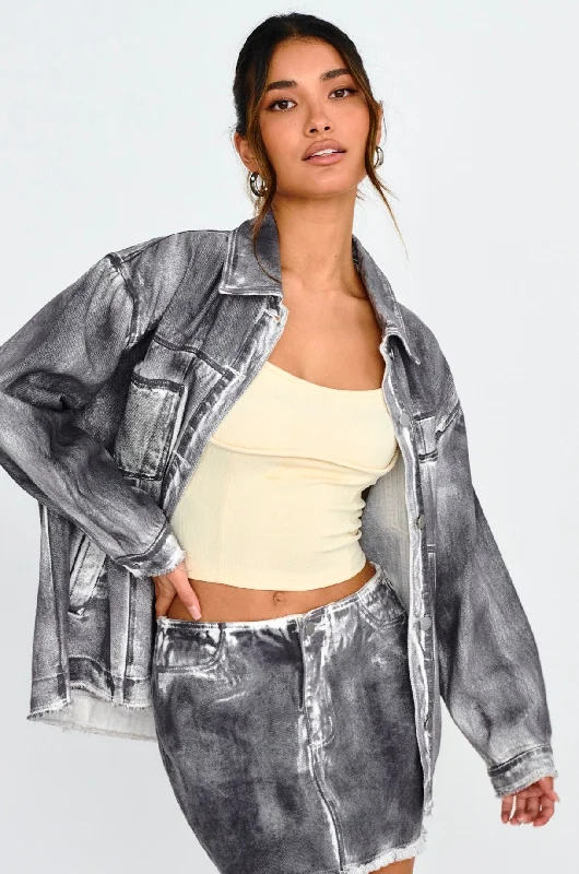 Decoy Distressed Jean Jacket Black/White Oversized Jacket Tailored Jacket Straight Jacket Decoy Distressed Jean Jacket Black/White Oversized Jacket Tailored Jacket Straight Jacket