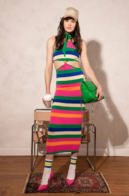 LIFESAVER STRIPE SWEATER DRESS Collared Crew Neck Turtle Neck