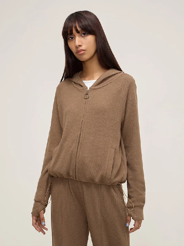 Studiofit Brown Self-Textured Cotton-Blend Jacket Welt Pockets Slit Pockets Flap Pockets Studiofit Brown Self-Textured Cotton-Blend Jacket Welt Pockets Slit Pockets Flap Pockets