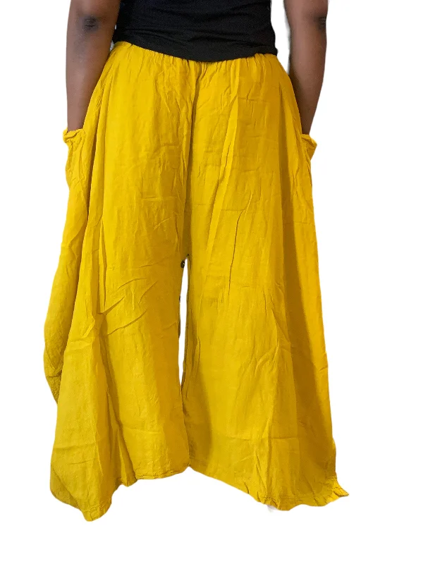 Mustard Cotton Voile Tashi Versatile Pants/Skirt Stylish Slim Trousers