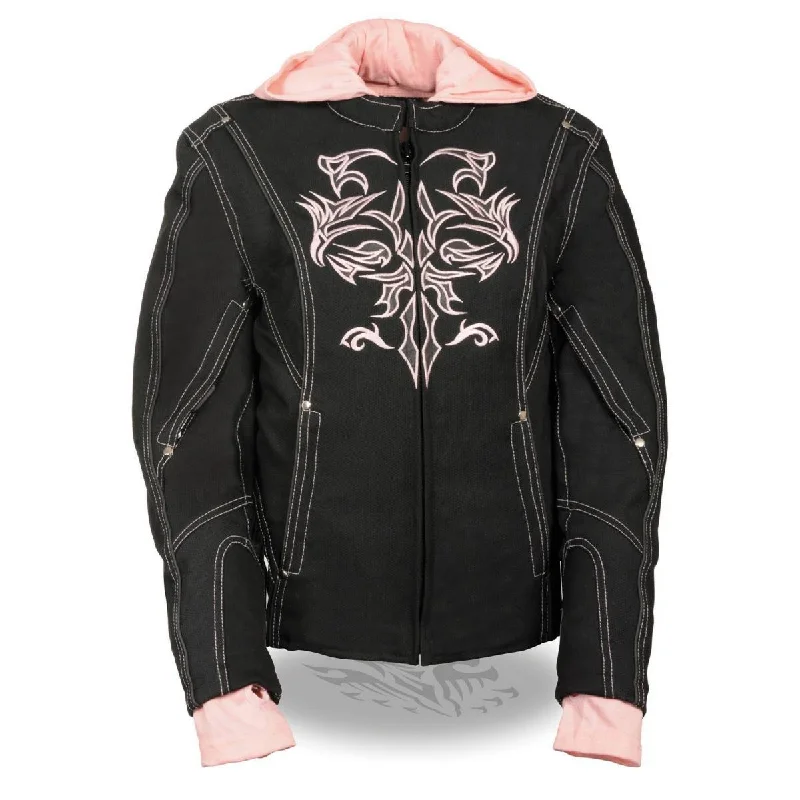 NexGen SH1966 Ladies Black and Pink 3/4 Jacket with Reflective Tribal and Hoodie Wool Jacket Cashmere Jacket Tweed Jacket NexGen SH1966 Ladies Black and Pink 3/4 Jacket with Reflective Tribal and Hoodie Wool Jacket Cashmere Jacket Tweed Jacket