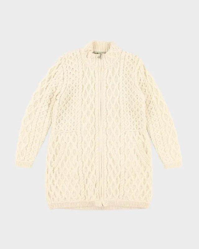 Vintage Aran Sweater Market Wool Zip-Up Jumper  - L Stretchy Elastic Breathable