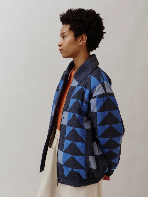 Sideline | Nelly Jacket | Patchwork Indigo Zip Front Button Front Snap Front