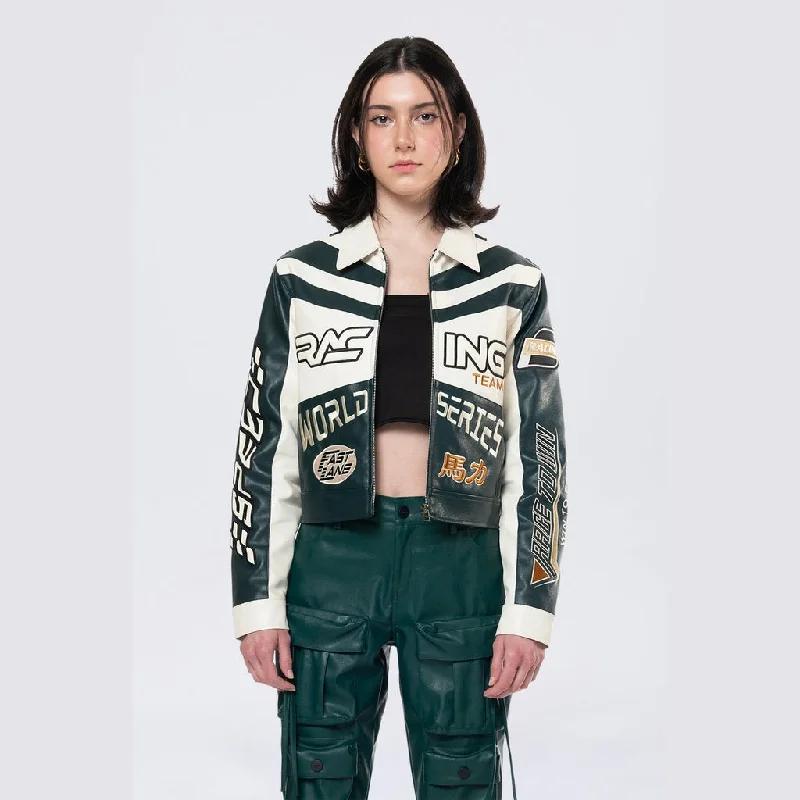 Collared Racing Jacket - Oxidized Green Quilted Jacket Puffer Jacket Insulated Jacket Collared Racing Jacket - Oxidized Green Quilted Jacket Puffer Jacket Insulated Jacket