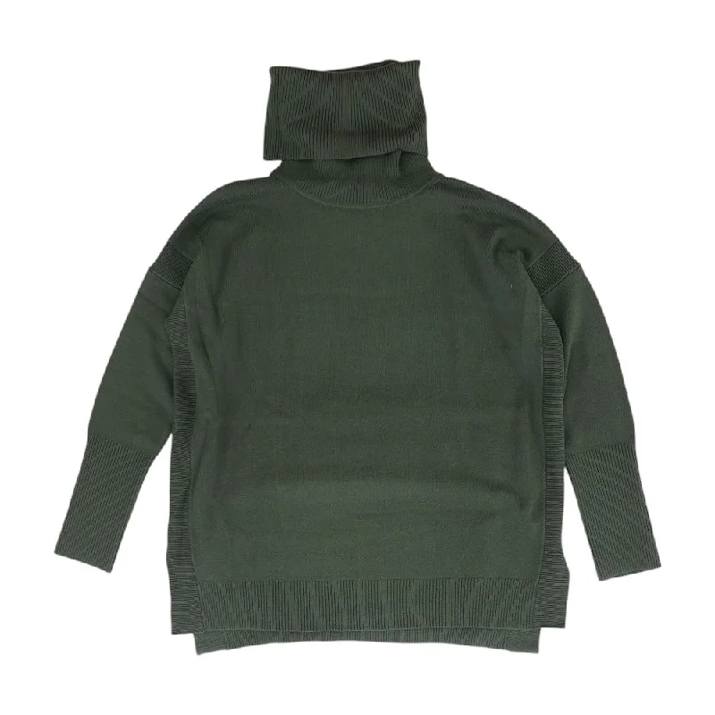Green Solid Turtleneck Sweater Real Fur Shearling Chenille