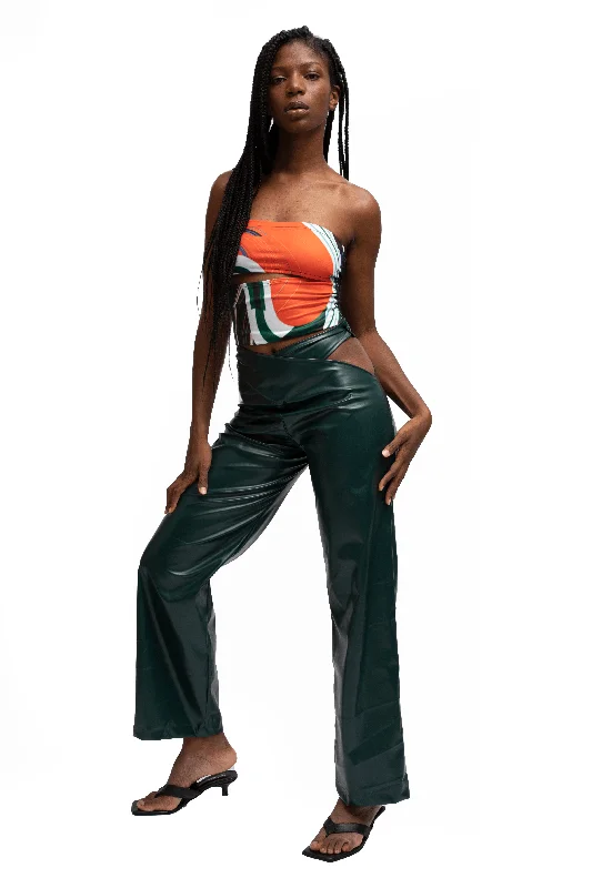 FAUX LEATHER CROSSOVER PANTS Stretch Fit Pants