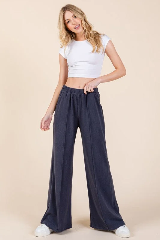 Hazel Blues® |  BOMBOM Elastic Waist Wide Leg Pants with Pockets Casual Wide Pants