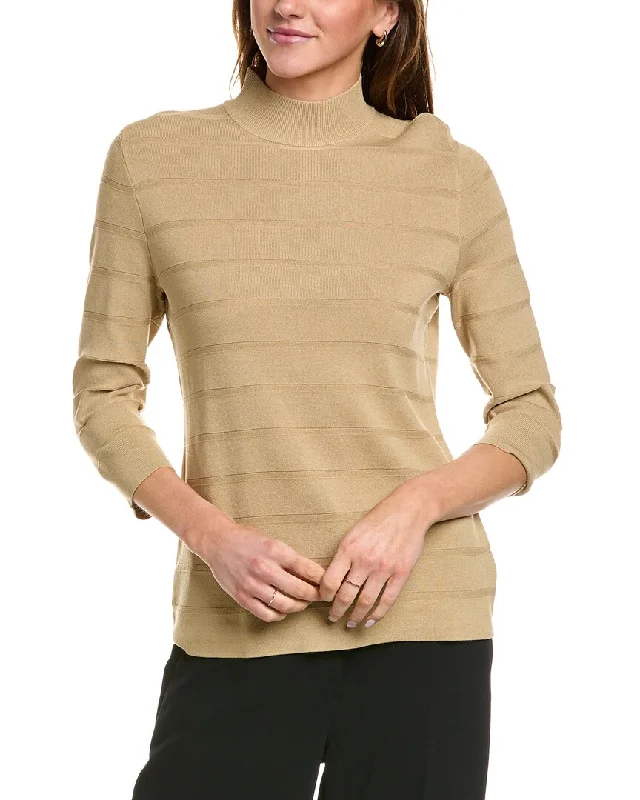 Anne Klein Mock Neck Sweater Cashmere Blend Cotton Blend Poly Blend