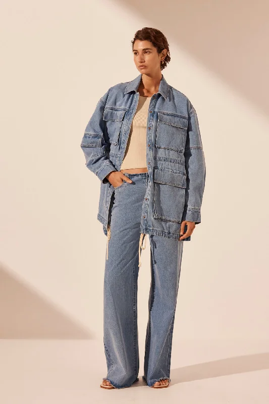 STELLA ANORAK PATCH POCKET JACKET - MID BLUE Wool Fabric Cashmere Fabric Tweed Fabric STELLA ANORAK PATCH POCKET JACKET - MID BLUE Wool Fabric Cashmere Fabric Tweed Fabric