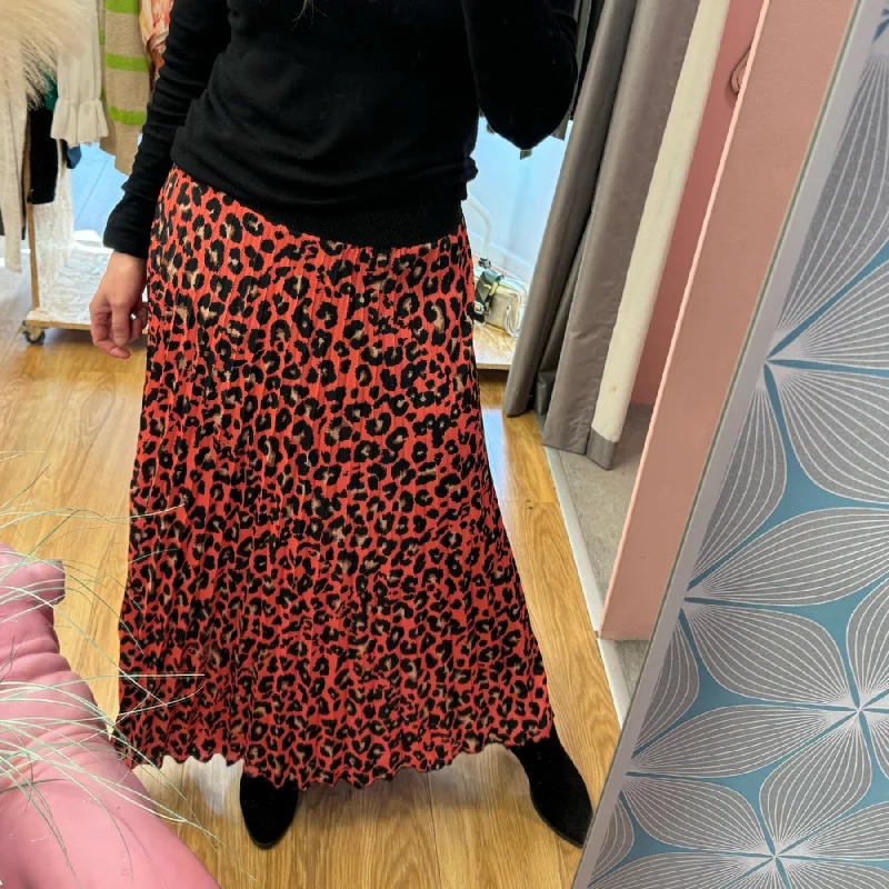Alana - Aminal Print Maxi Skirt - Coral wool skirt warm