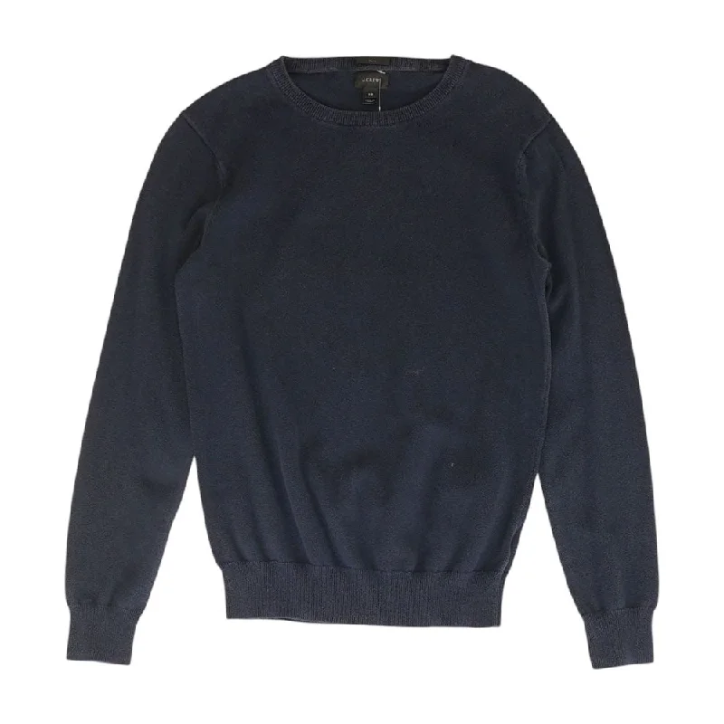 Navy Solid Crewneck Sweater Wool Fabric Cashmere Fabric Tweed Fabric