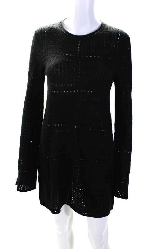 Chloe Womens Black Wool Open Knit Crew Neck Long Sleeve Sweater Dress Striped Floral Plaid Chloe Womens Black Wool Open Knit Crew Neck Long Sleeve Sweater Dress Striped Floral Plaid