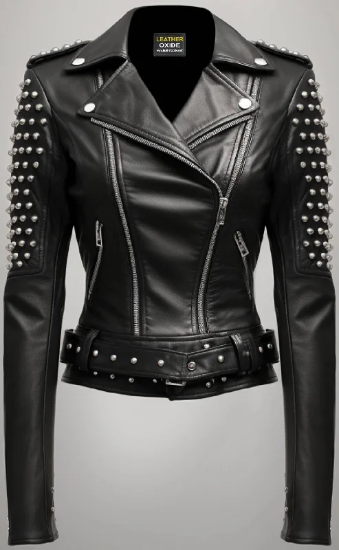 Cressida Black leather biker Jacket Satin Fabric Silk Fabric Chiffon Fabric